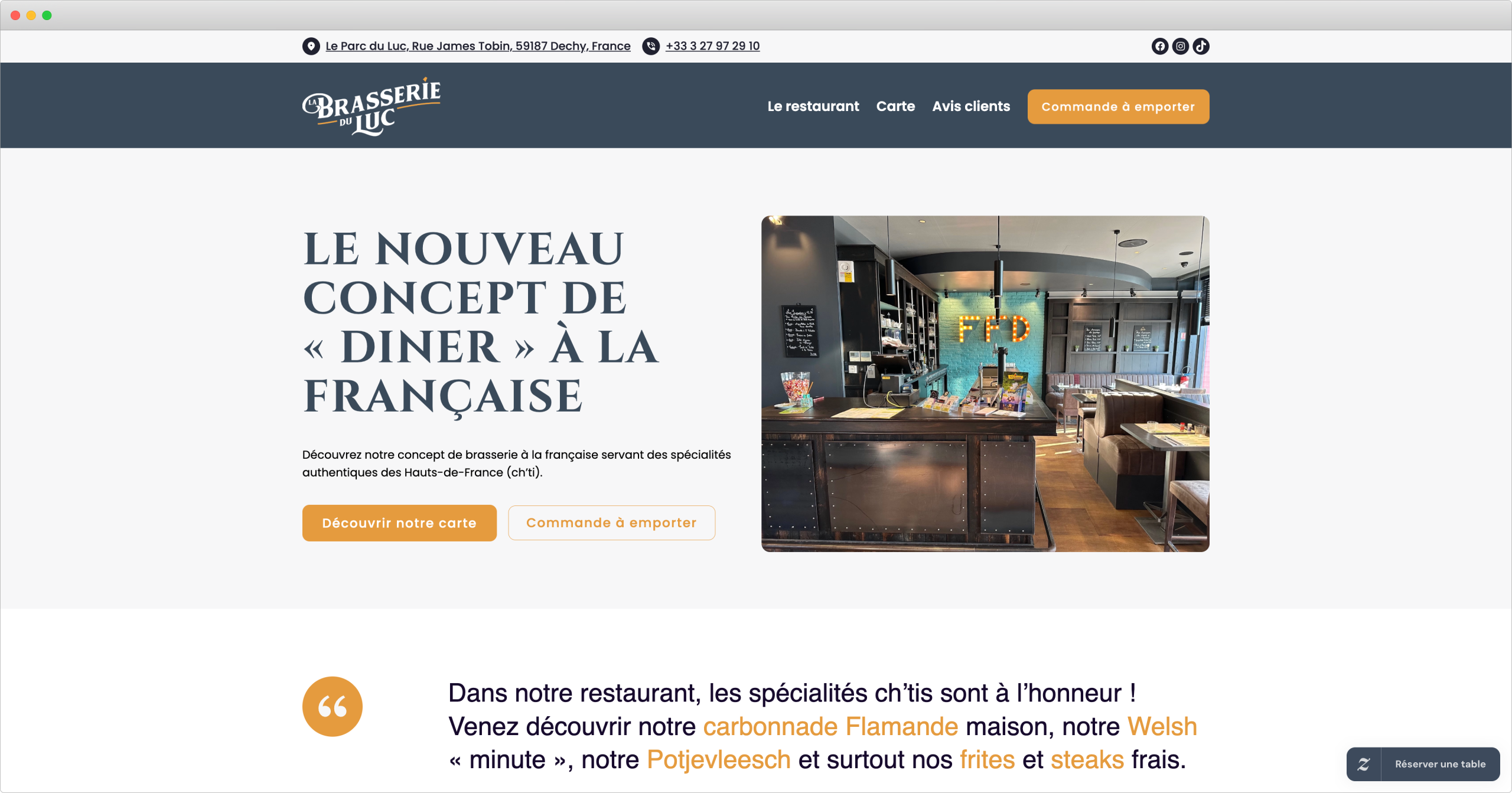 Le site internet du restaurant La Brasserie du Luc, créé par WPMarmite Start