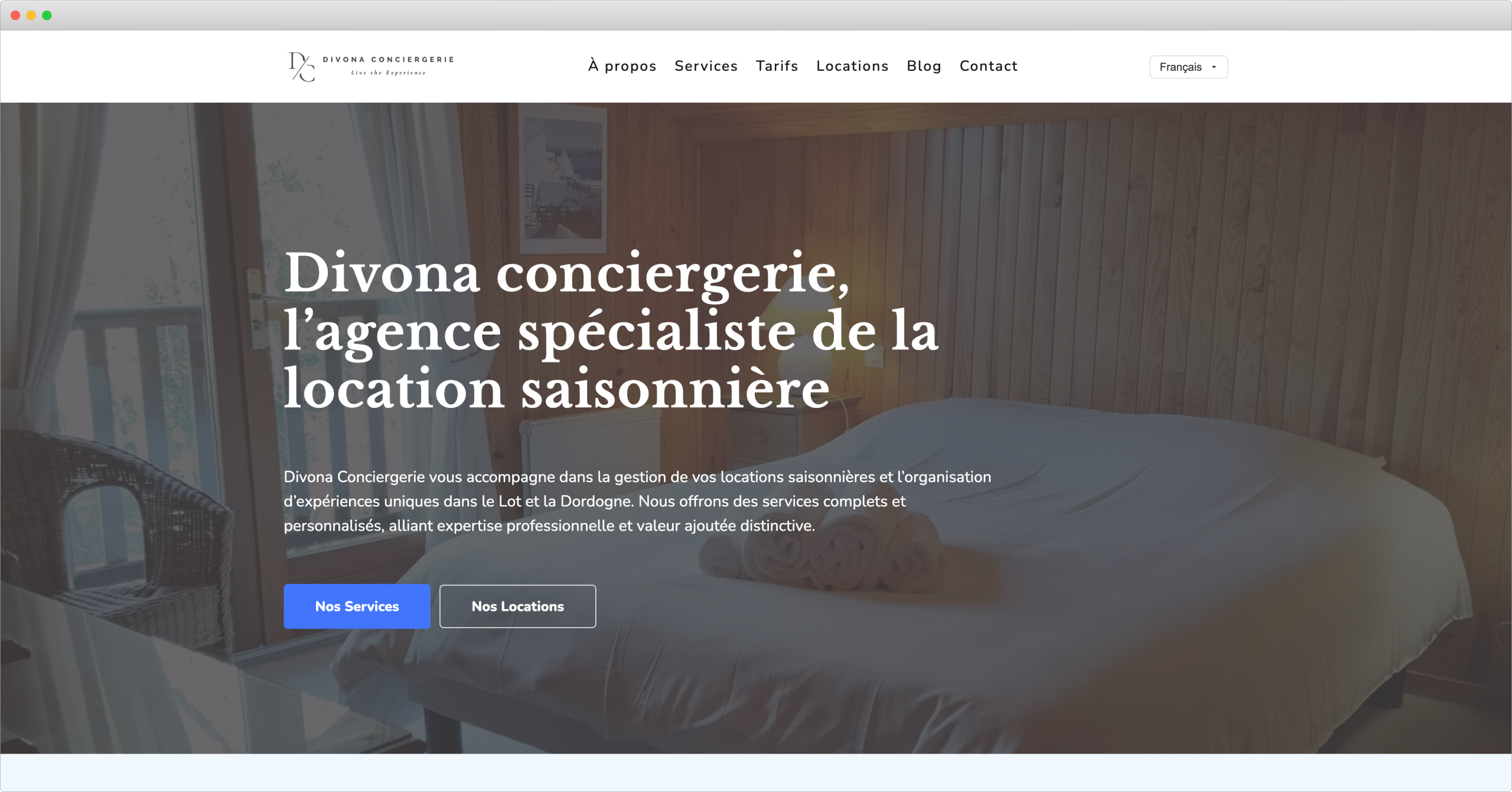 Le site internet de l'agence de location saisonnière Divona Conciergerie, créé par WPMarmite Start