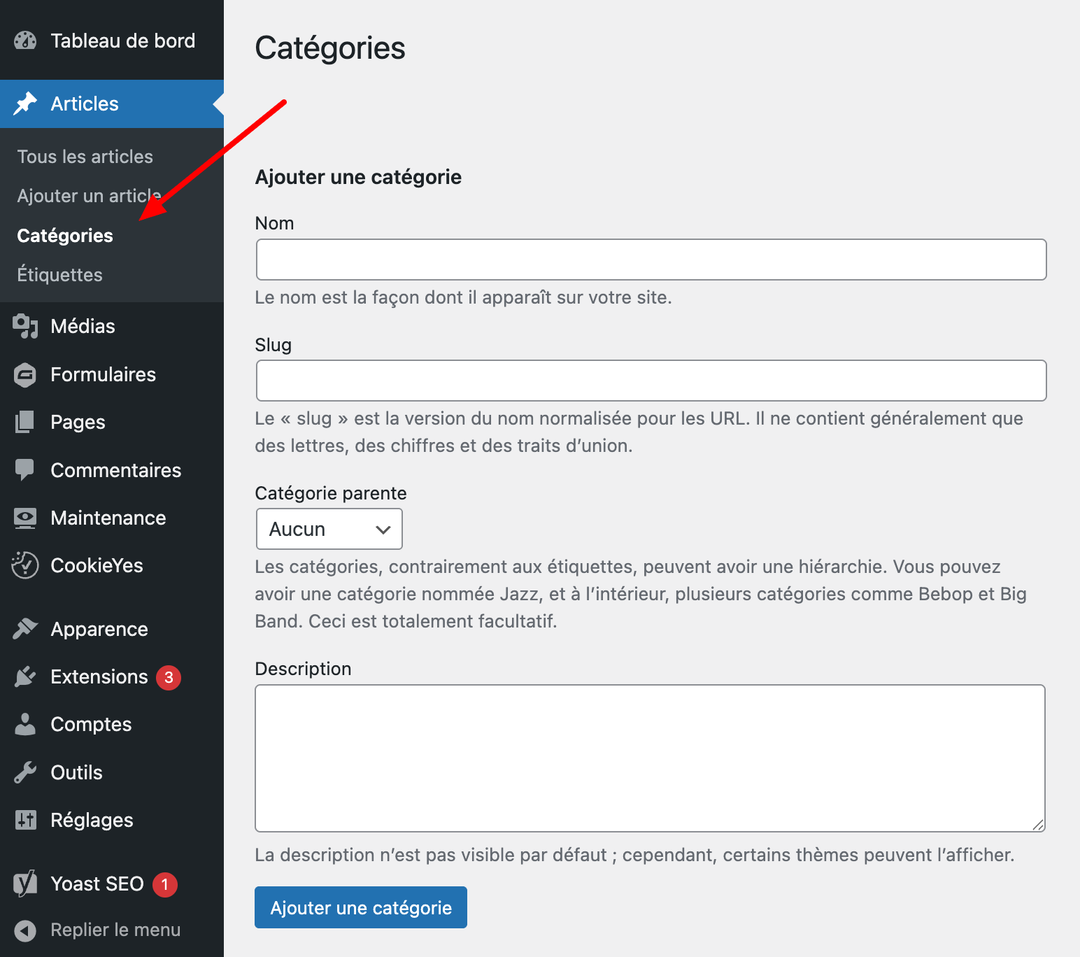 Créer une catégorie d'articles sur WordPress