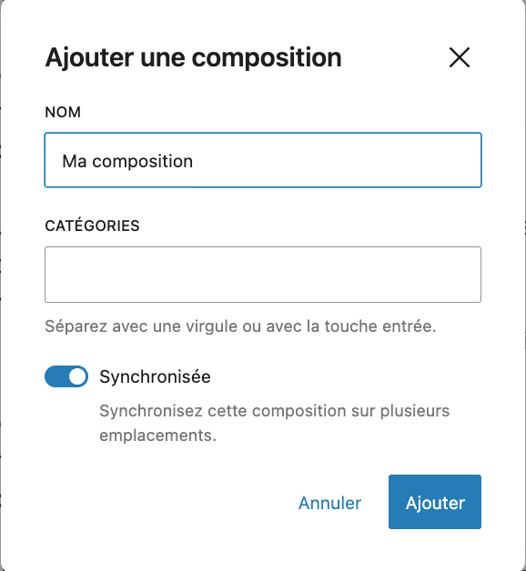Ajouter une composition de blocs dans WordPress