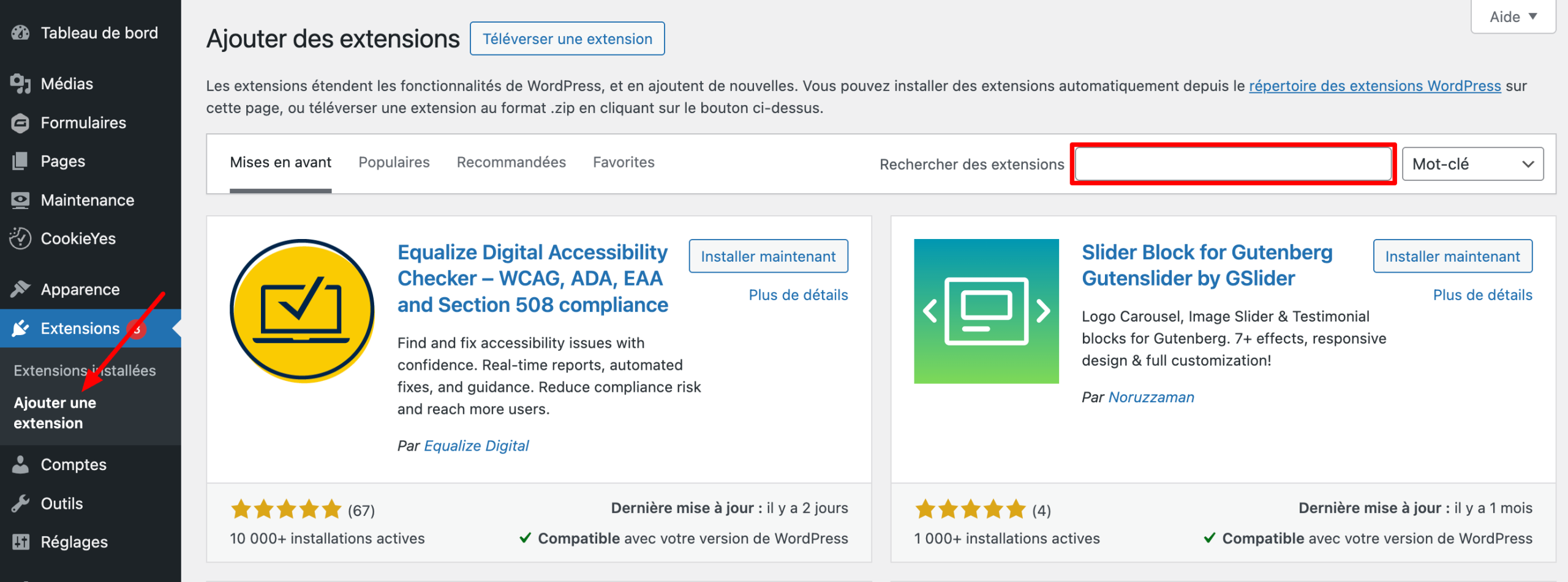 Ajouter une extension WordPress