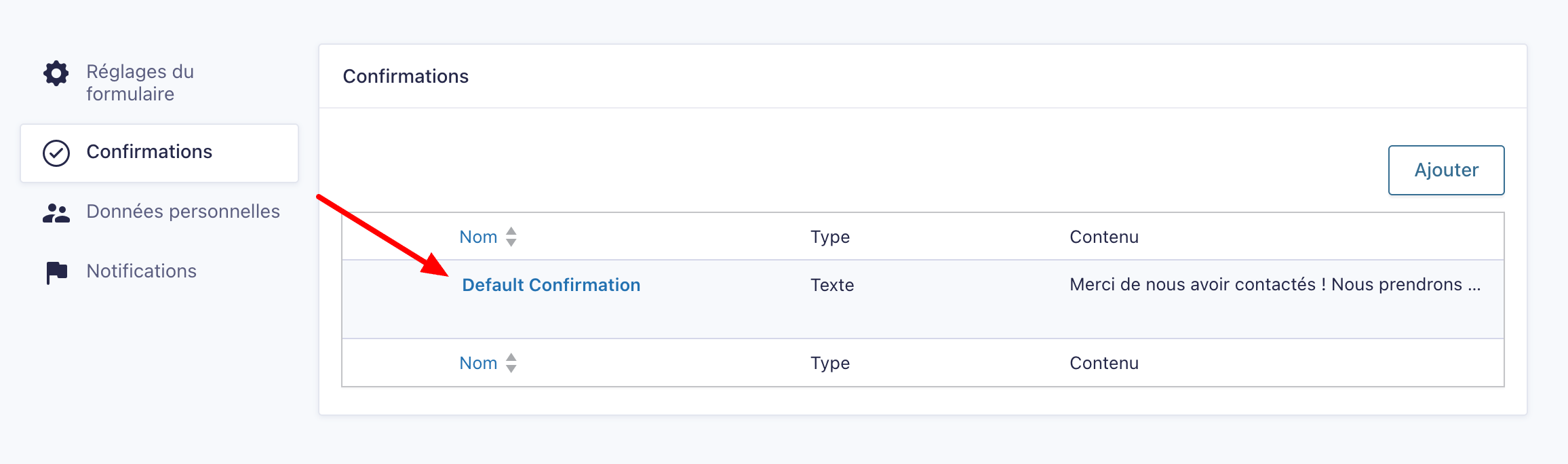 Personnaliser une notification de formulaire