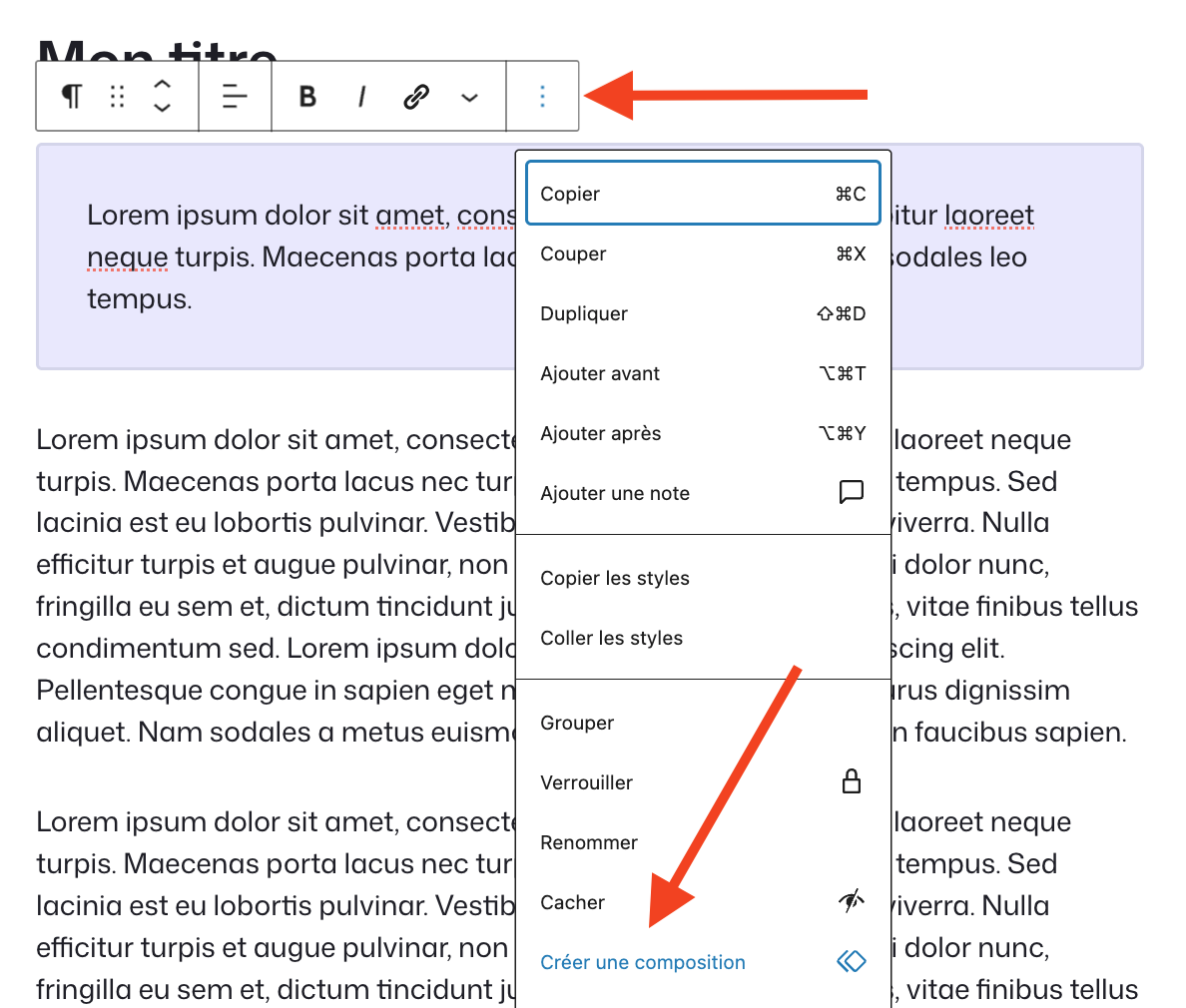 Créer une composition de blocs dans WordPress