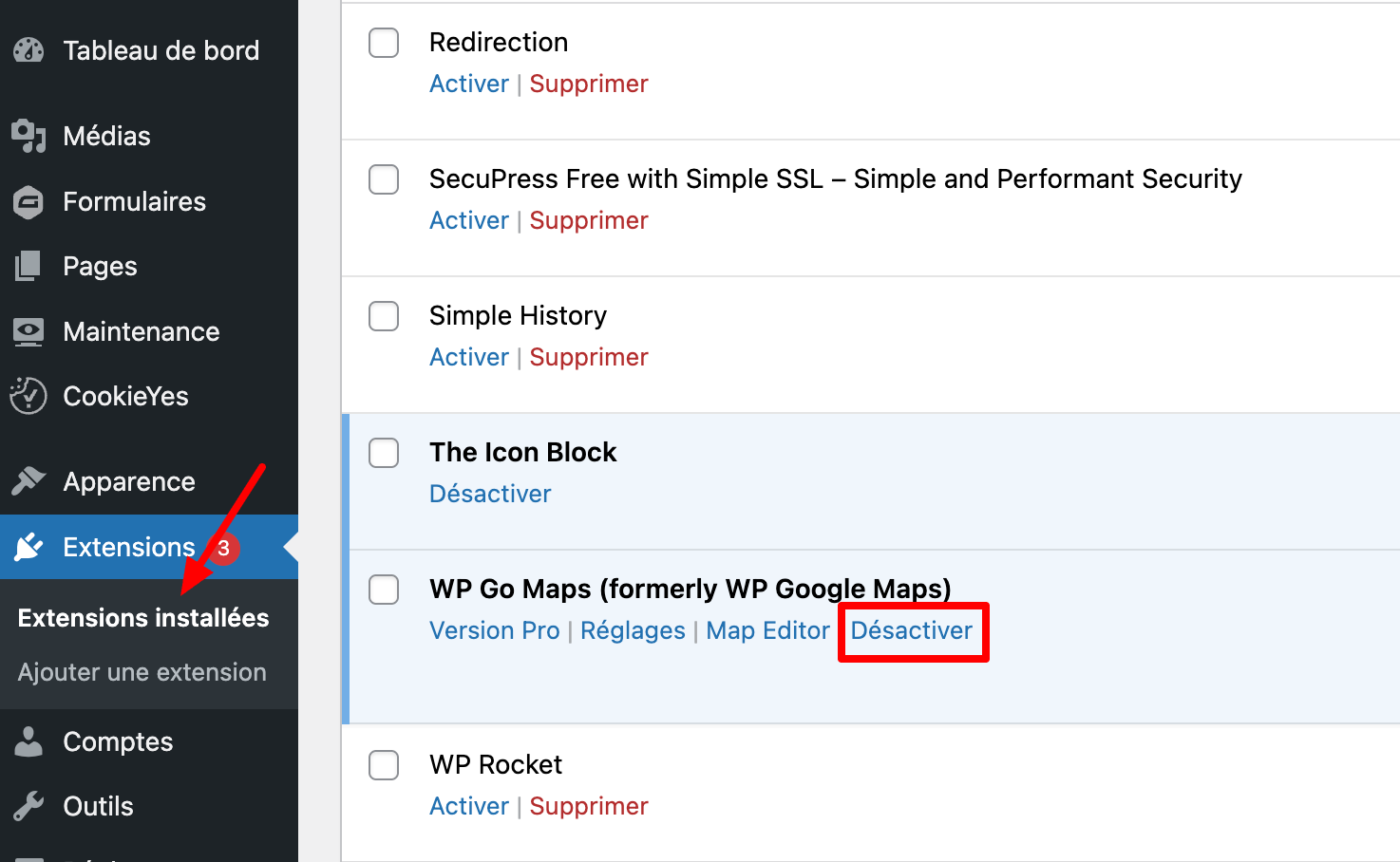 Désactiver et supprimer un plugin WordPress