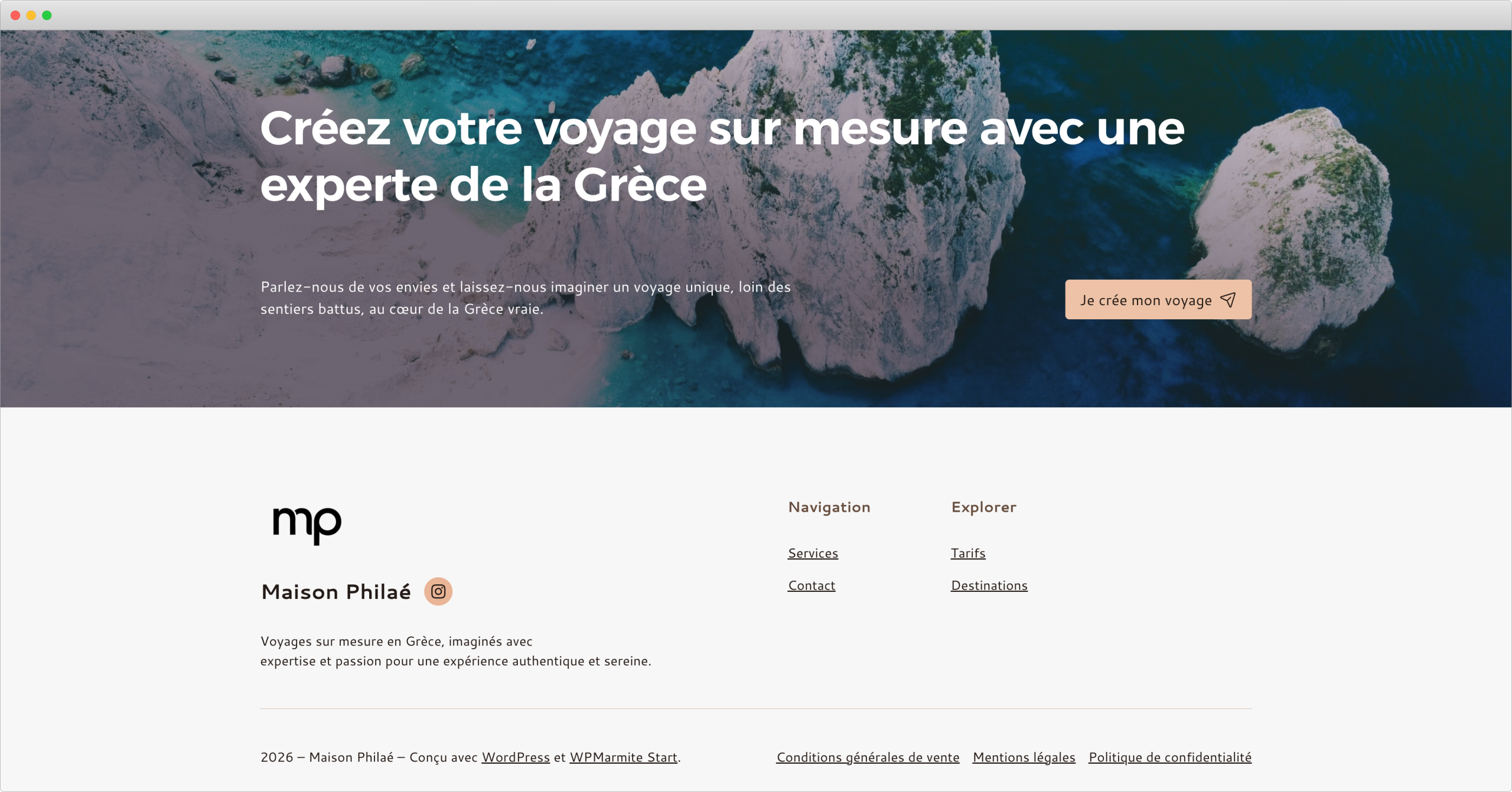 Le pied de page du site de Maison Philaé