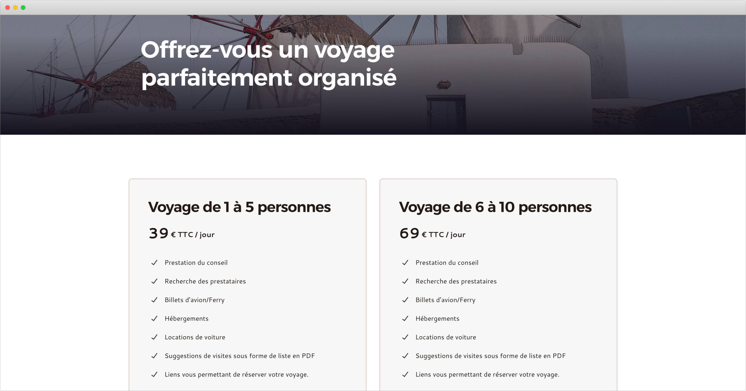 La page Tarifs du site de Maison Philaé