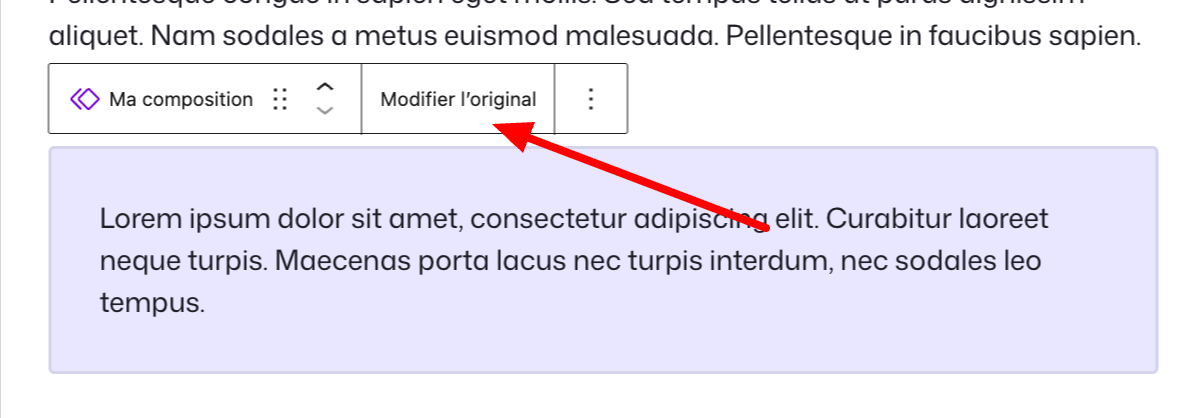Modifier l'original d'une composition synchronisée dans WordPress