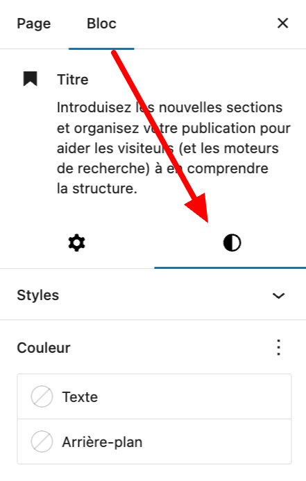 Les options de styles d'un bloc WrodPress