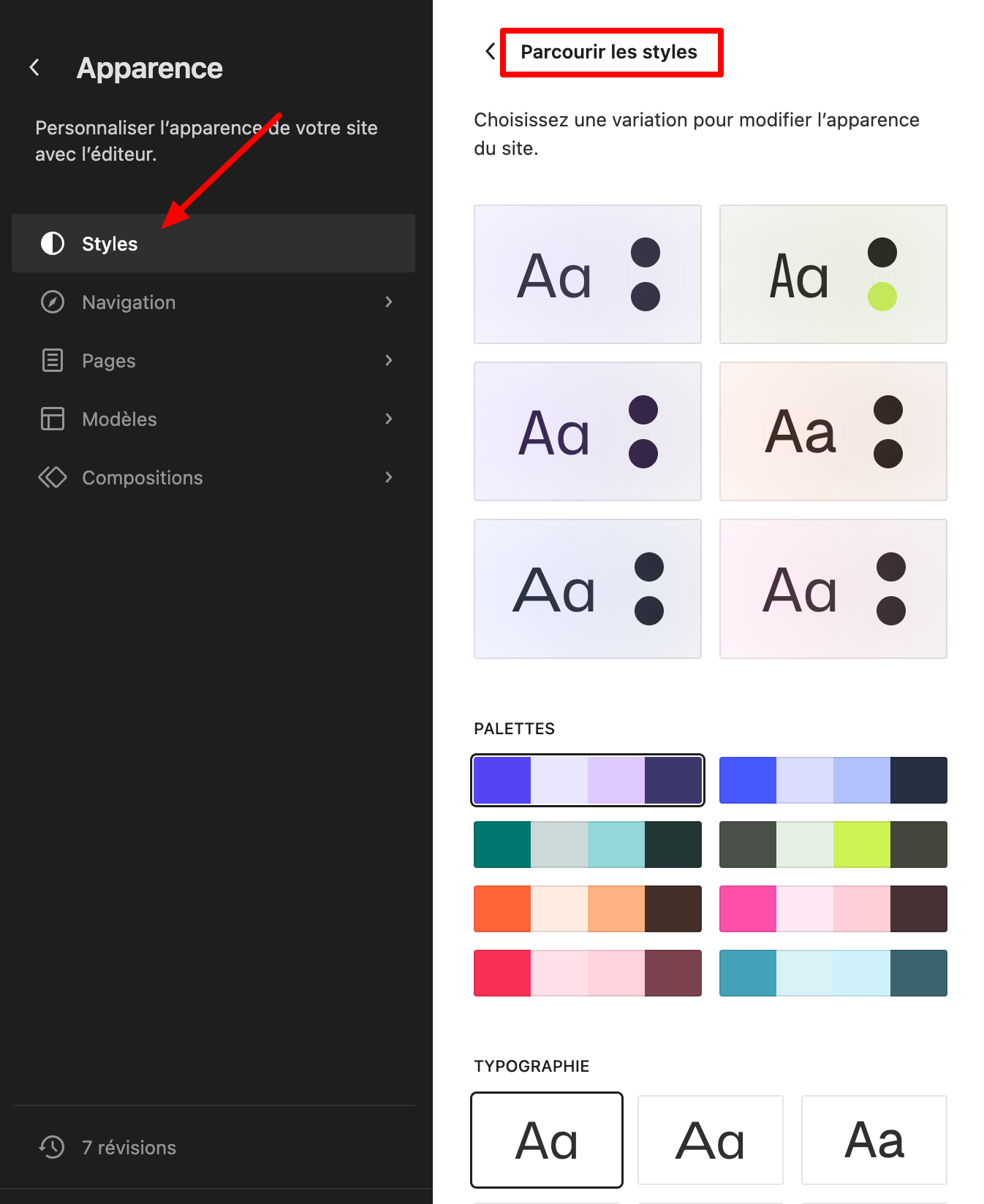 Personnaliser l'apparence d'un site dans l'Éditeur de site de WordPress