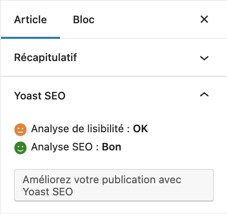 Résultats de l'analyse de Yoast SEO