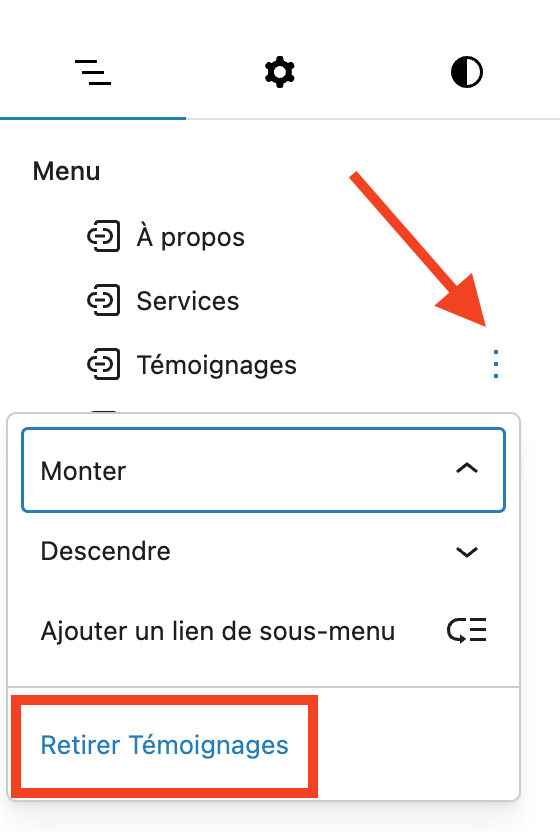 Retirer un élément de menu sur WordPress