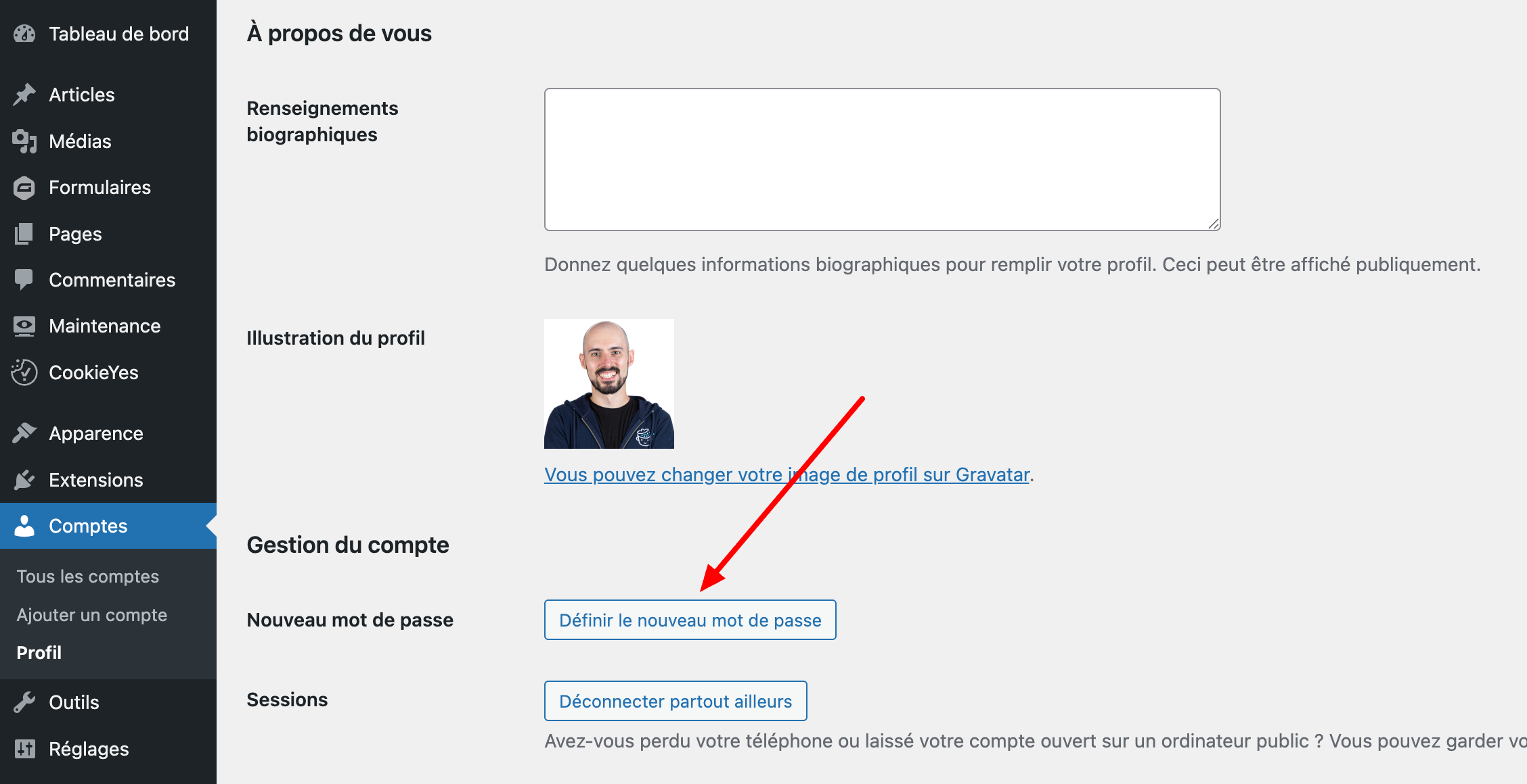 Modifier le mot de passe de son compte WordPres