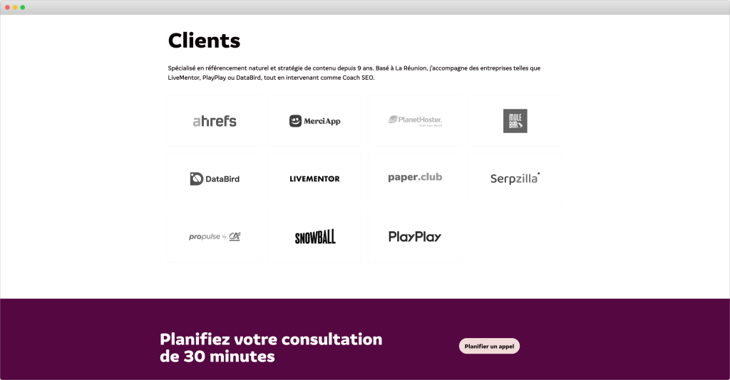 Le section Clients du site de Thomas Meyer